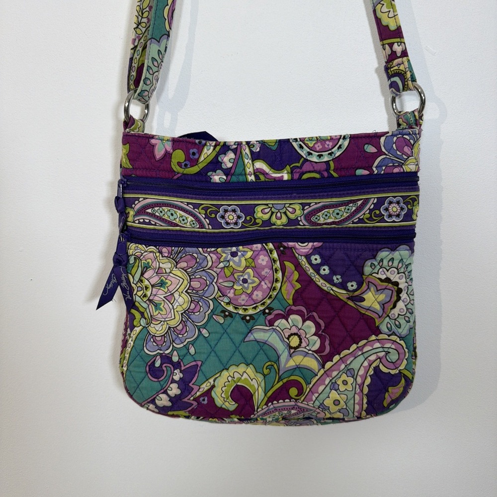 Vera Bradley 3 Zipper Hipster Crossbody Retired Heather Purple Teal Paisley